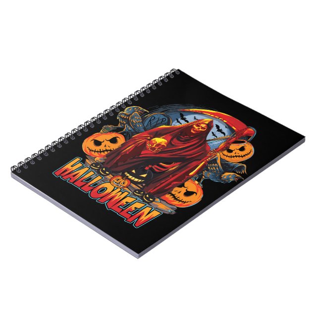 Halloween Evil skeleton, Pumpkin Notebook (Left Side)