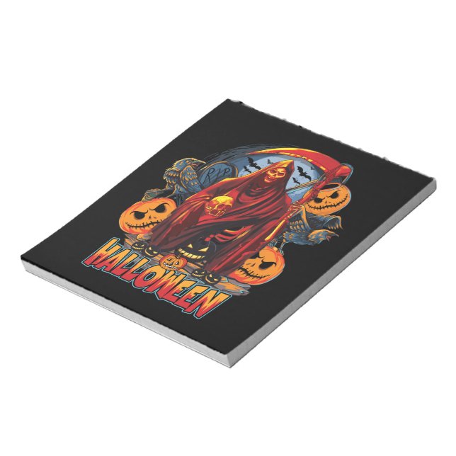 Halloween Evil skeleton, Pumpkin Notepad (Rotated)