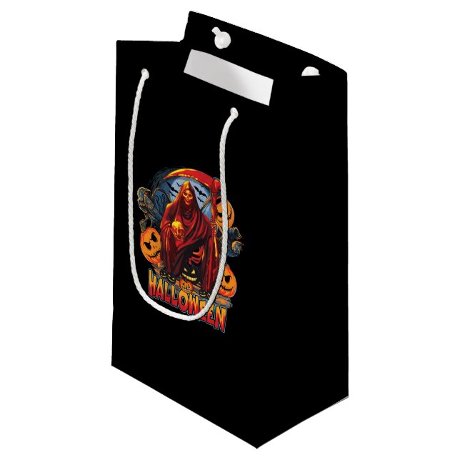 Halloween Evil skeleton, Pumpkin Small Gift Bag (Front Angled)