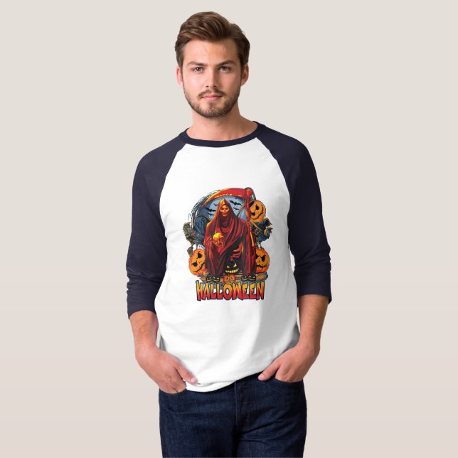 Halloween Evil skeleton, Pumpkin T-Shirt (Front Full)