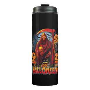 Halloween Evil skeleton, Pumpkin Thermal Tumbler