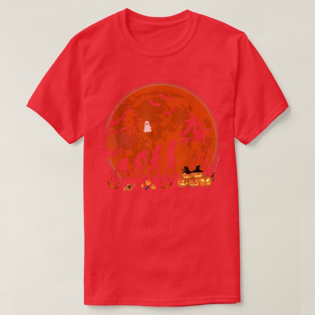 Halloween Evolution Funny Witch Riding Witch's Bro T-Shirt (Design Front)