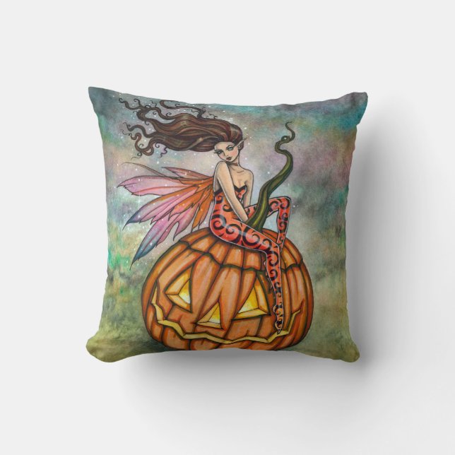 Halloween Fairy and Jack-o-Lantern Art Cushion (Front)