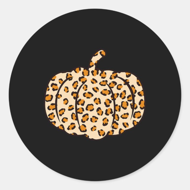 Halloween Fall animal Leopard Pumpkin  Classic Round Sticker (Front)