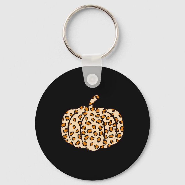 Halloween Fall animal Leopard Pumpkin  Key Ring (Front)