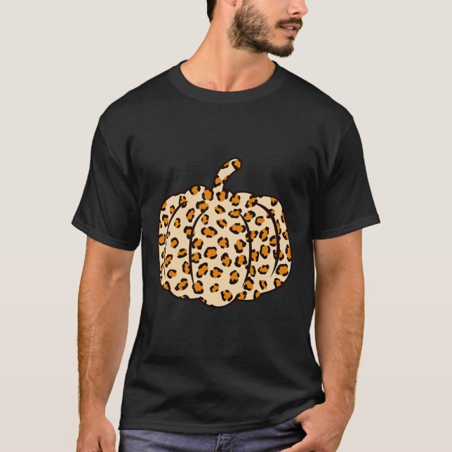Halloween Fall animal Leopard Pumpkin  T-Shirt (Front)
