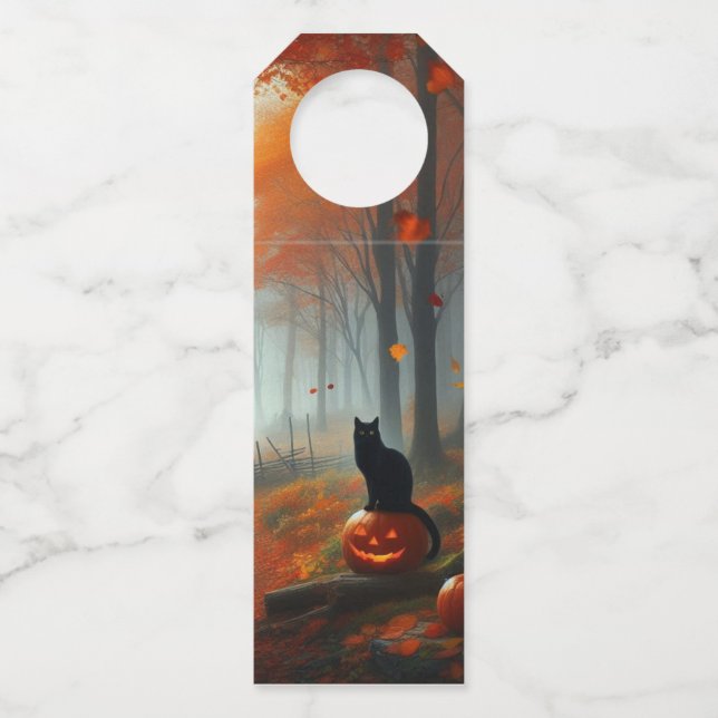 Halloween/Fall/Autumn/pumpkin/cat  Bottle Tag (Front)