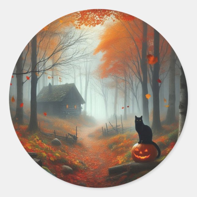 Halloween/Fall/Autumn/pumpkin/cat  Classic Round Sticker (Front)
