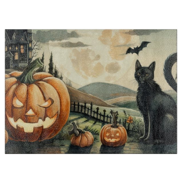 Halloween/Fall/Autumn/pumpkin/cat Cutting Board (Front)