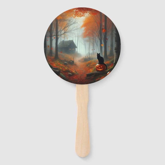 Halloween/Fall/Autumn/pumpkin/cat  Hand Fan (Front)