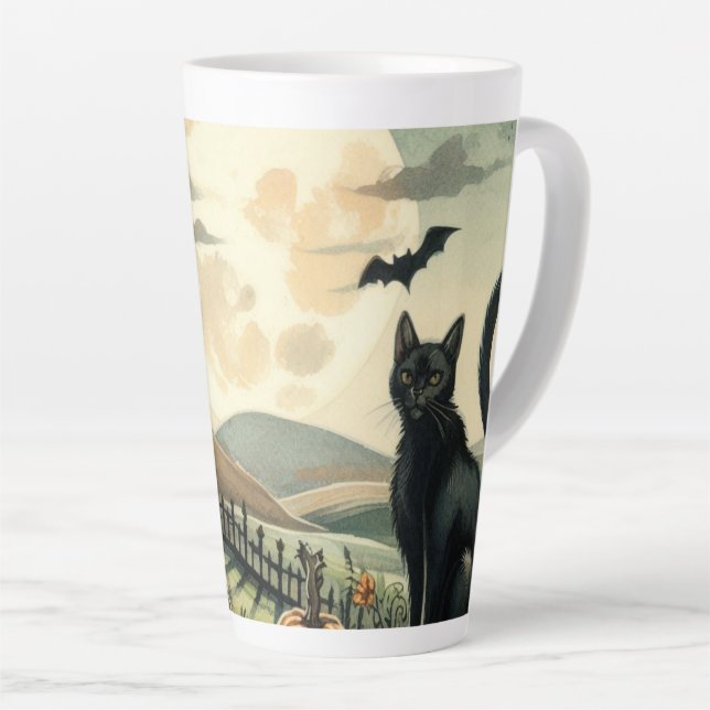 Halloween/Fall/Autumn/pumpkin/cat Latte Mug (Right Angle)