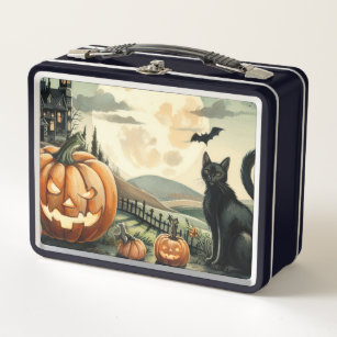 Halloween/Fall/Autumn/pumpkin/cat Metal Lunch Box