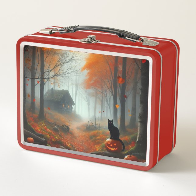 Halloween/Fall/Autumn/pumpkin/cat  Metal Lunch Box (Front)