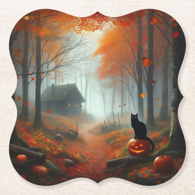 Halloween/Fall/Autumn/pumpkin/cat  Paper Coaster (Front)