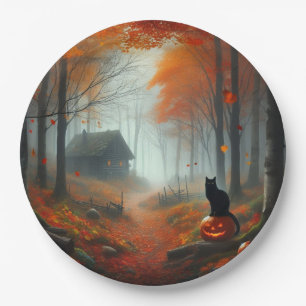 Halloween/Fall/Autumn/pumpkin/cat Paper Plate
