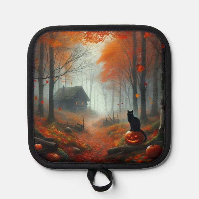 Halloween/Fall/Autumn/pumpkin/cat  Pot Holder (Front)