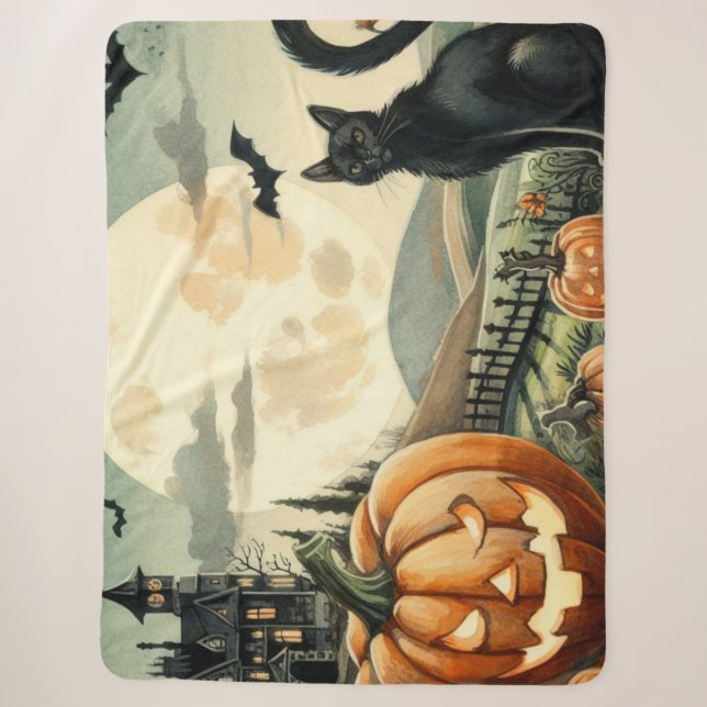 Halloween/Fall/Autumn/pumpkin/cat Sherpa Blanket (Front)