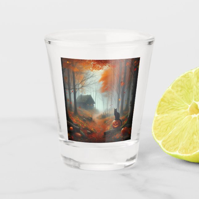 Halloween/Fall/Autumn/pumpkin/cat  Shot Glass (Front)