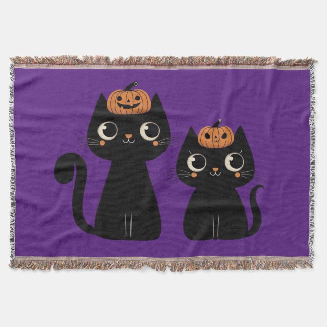 Halloween/Fall/Autumn/pumpkin/cat Throw Blanket (Front)