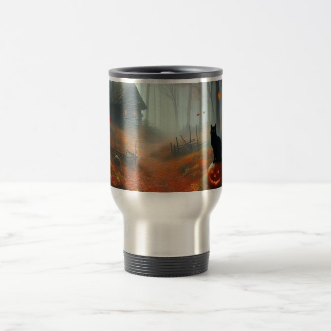 Halloween/Fall/Autumn/pumpkin/cat  Travel Mug (Center)