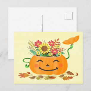 Halloween Fall Floral Pumpkin Postcard
