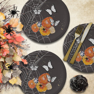 Halloween Fall Florals Butterflies Spiders Spooky  Paper Plate