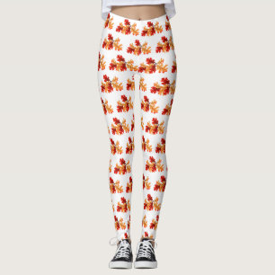 Halloween Fall Foliage Red Orange Leaves Pattern Leggings