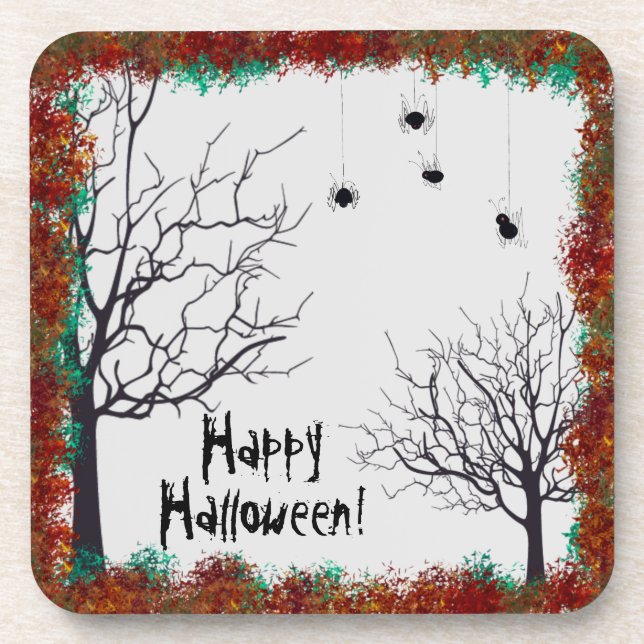 Halloween Fall Leaves Gnarly Trees Spiders Coaster (Front)