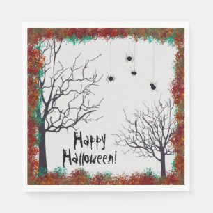 Halloween Fall Leaves Spooky Trees Spiders Party Napkin