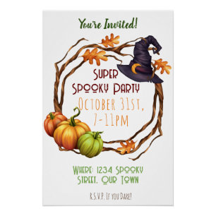 Halloween Fall Party Invitation Pumpkin Witch Poster