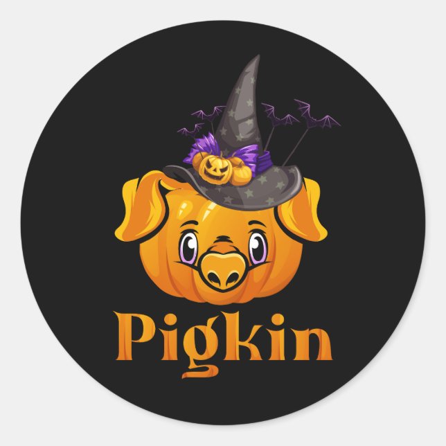 Halloween Fall Pigkin Pig Pumpkin Witch Thanksgivi Classic Round Sticker (Front)