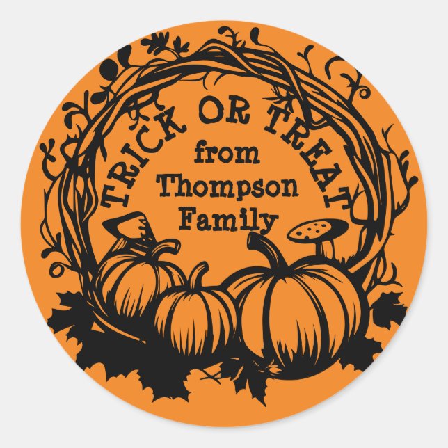 Halloween Fall Pumpkin Wreath Trick or Treat Classic Round Sticker (Front)