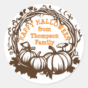 Halloween Fall Pumpkin Wreath Trick or Treat Classic Round Sticker