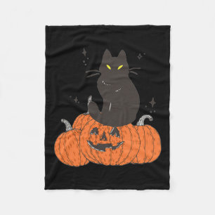Halloween Fall Spooky Cat With Pumpkin Fleece Blanket