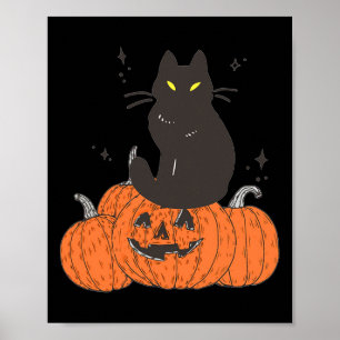 Halloween Fall Spooky Cat With Pumpkin  Poster