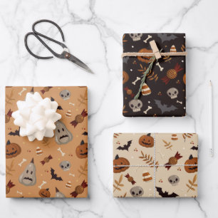 Halloween Fall Spooky Patterns Wrapping Paper Sheet