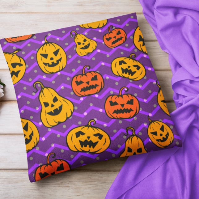 Halloween Fall Thanksgiving Pumpkin Chevron Purple Cushion (Creator Uploaded)
