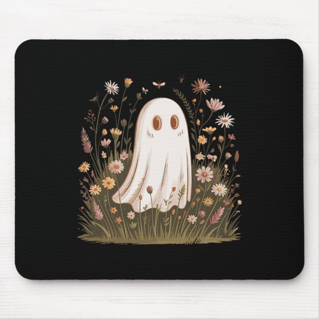 Halloween Fall Vibes Floral Ghost  Mouse Pad (Front)
