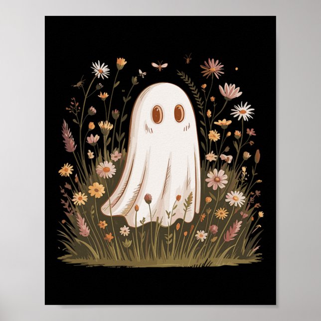 Halloween Fall Vibes Floral Ghost  Poster (Front)