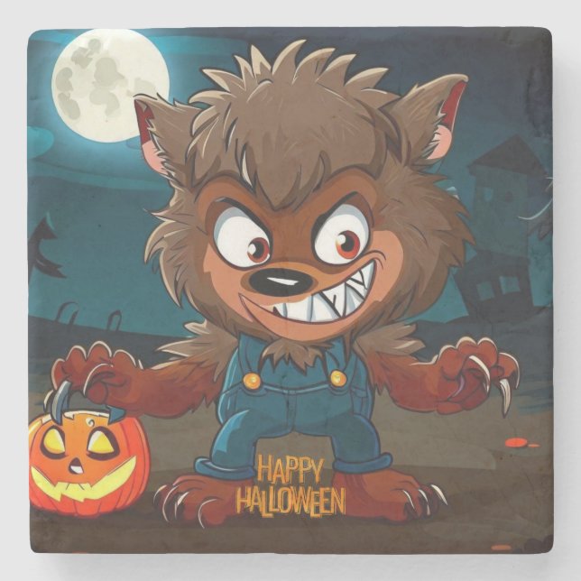Halloween/Fall/Werewolf/Cartoon Stone Coaster (Front)
