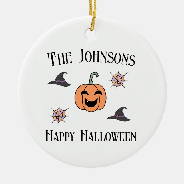 Halloween Family Name Ceramic Tree Decoration (Front)