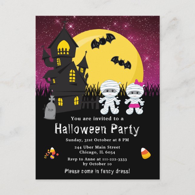 Halloween Fancy Dress Party Mummy Pink Postcard (Front)