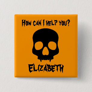 Halloween fanged skull 15 cm square badge