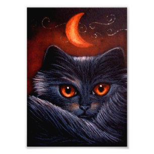 HALLOWEEN FANTASY BLACK CAT & ORANGE MOON PRINT