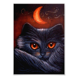HALLOWEEN FANTASY BLACK CAT & ORANGE MOON PRINT