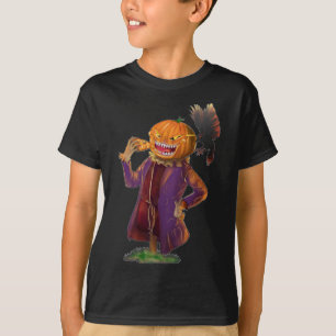 Halloween Farm Scarecrow Eating Pizza T-Shirt