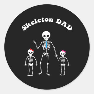 Halloween Father Skeleton Dad And Kids Classic Round Sticker
