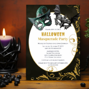 Halloween Faux Glitter Masquerade Costume Party Invitation