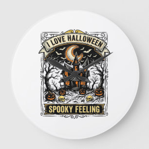 Halloween Feeling Shirt Vintage Haunted House Desi Large Clock