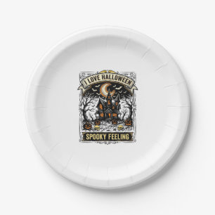 Halloween Feeling Shirt Vintage Haunted House Desi Paper Plate